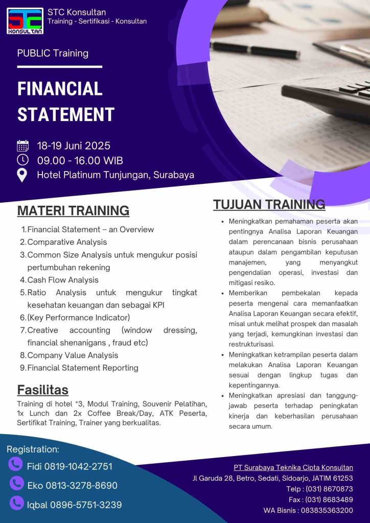 Pelatihan Financial Statement
Pelatihan Manajemen Keuangan
Pelatihan Keuangan
