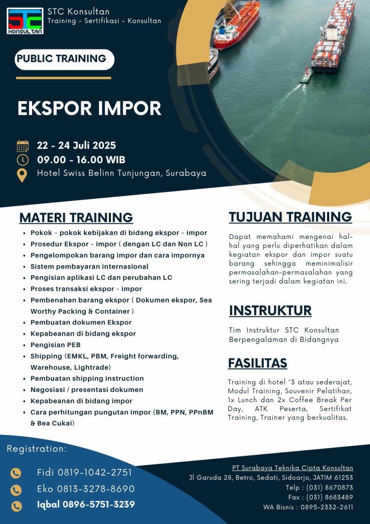 Training Ekspor Impor
training export import
Training Exim
training kepelabuhanan