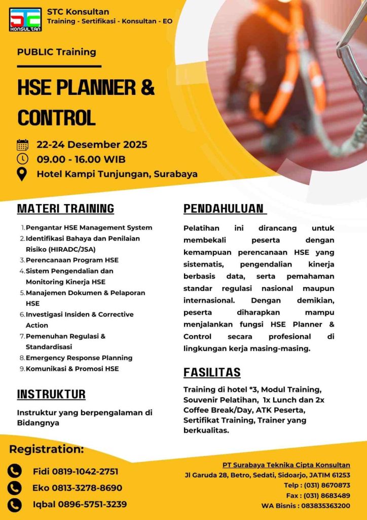 Training HSE Planner dan Control STC Konsultan di Surabaya