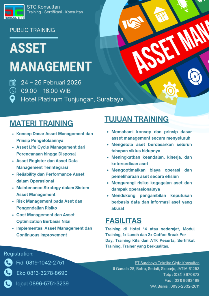 Poster Pelatihan Asset Management bersama PT Surabaya Teknika CIpta Konsultan (STC Konsultan) di Surabaya