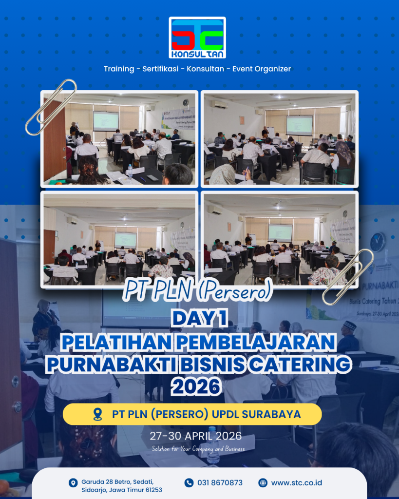 hari pertama Pelatihan Pembelajaran Purnabakti Bisnis Catering 2026 di PT PLN (Persero) UPDL Surabaya.